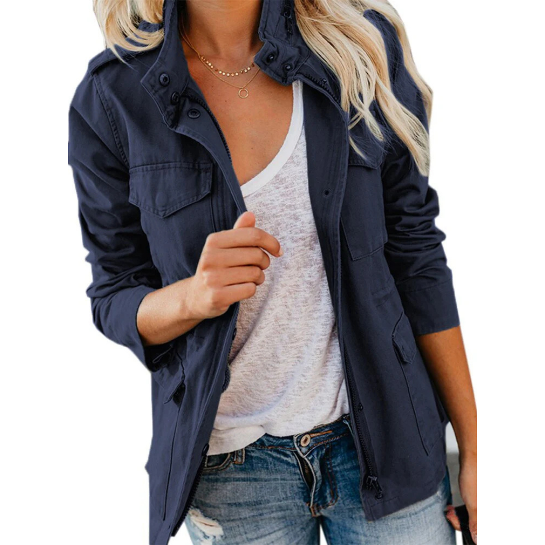 Women's Stand Collar Military Jacket | Long Sleeve
