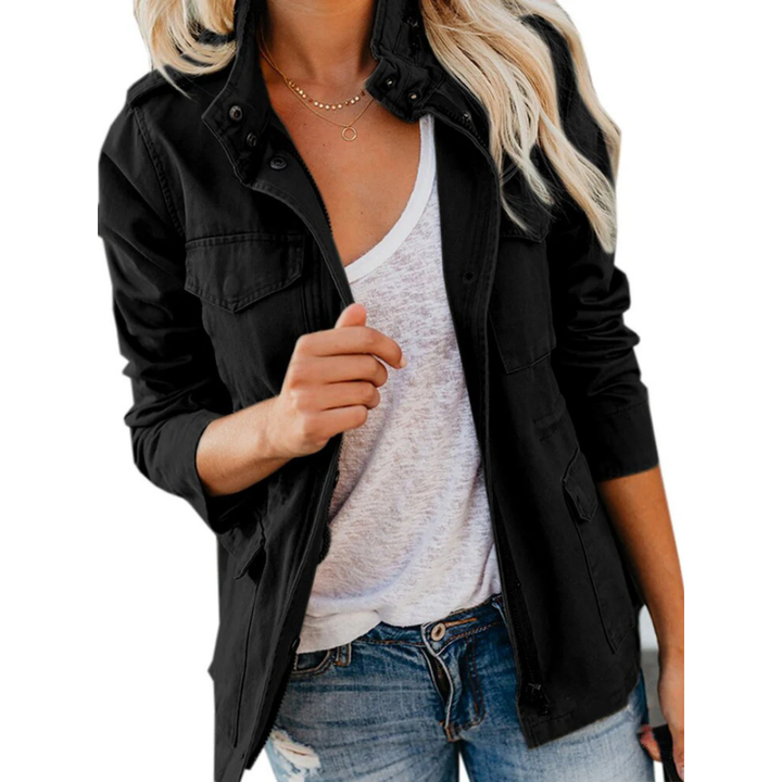 Women's Stand Collar Military Jacket | Long Sleeve