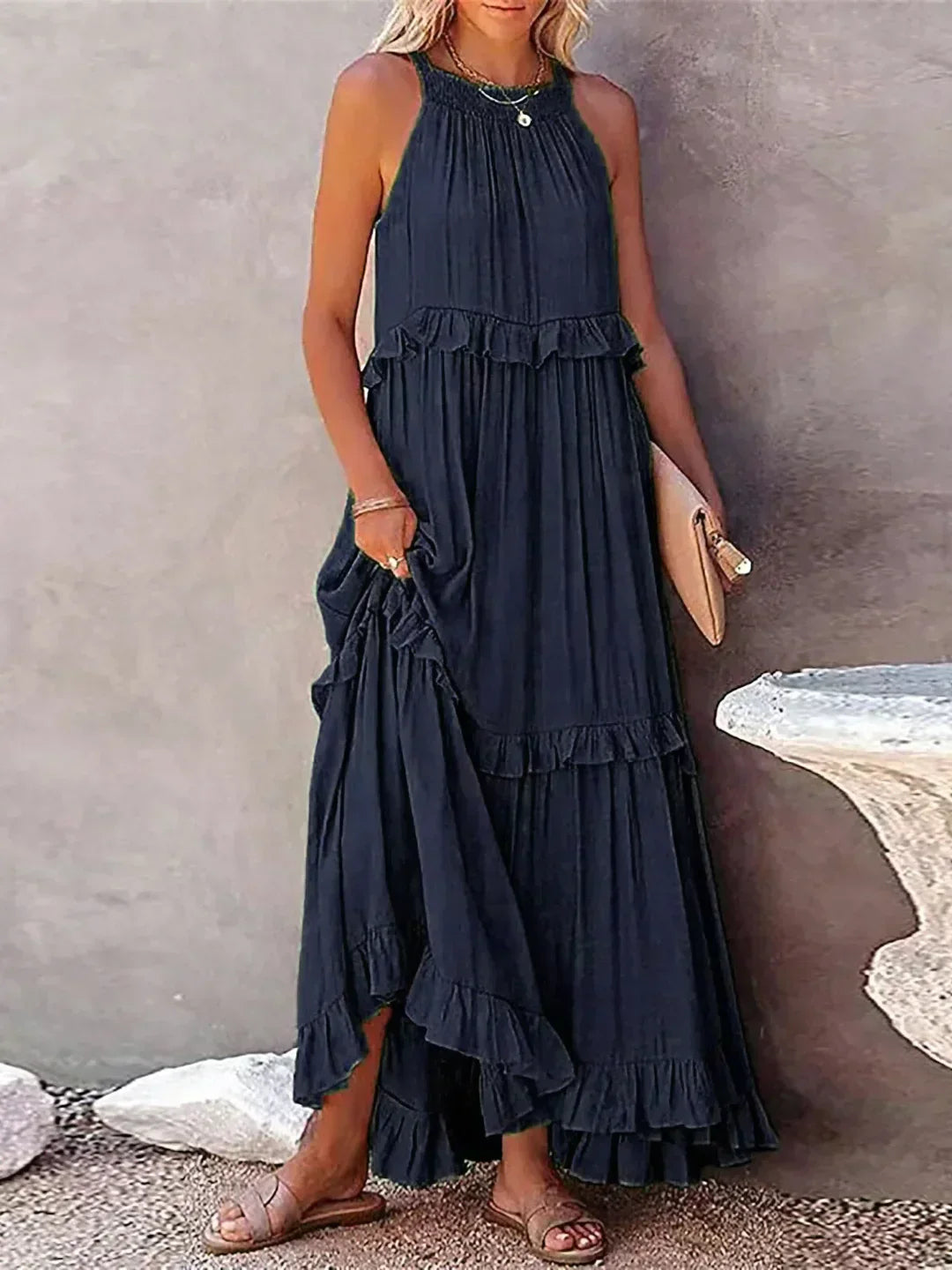 Women's Halter Summer Dress with Ruffles | Maxi