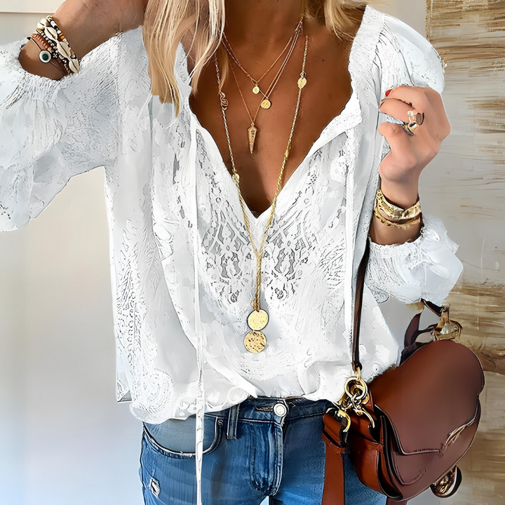Women's Long Sleeve Summer Blouse | V Neck