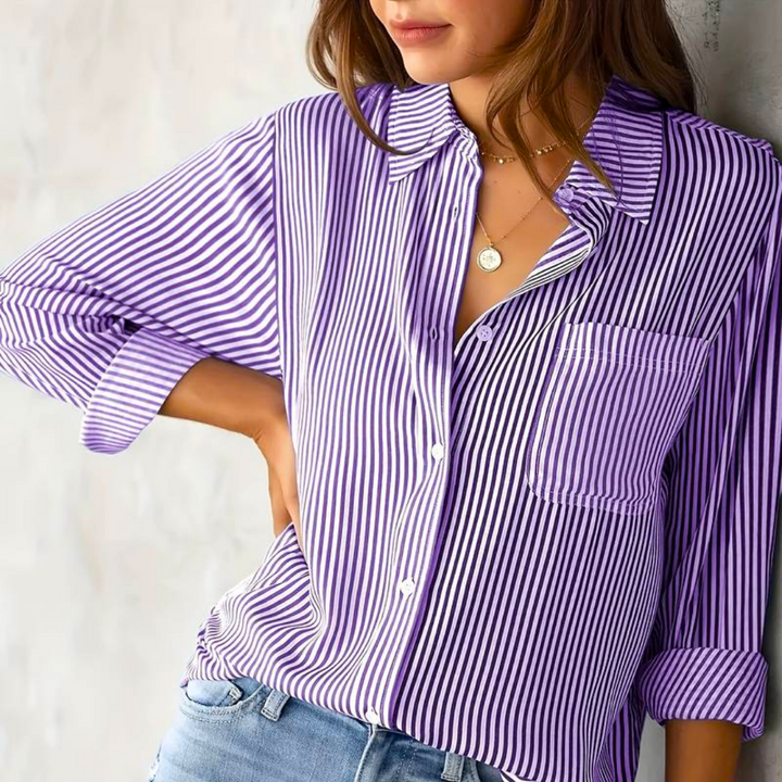 Women's Casual Button-Down Long Sleeve Shirt | with Chest Pocket
