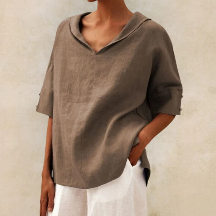 Women's V Neck Loose Fit Summer Blouse | Half Sleeves