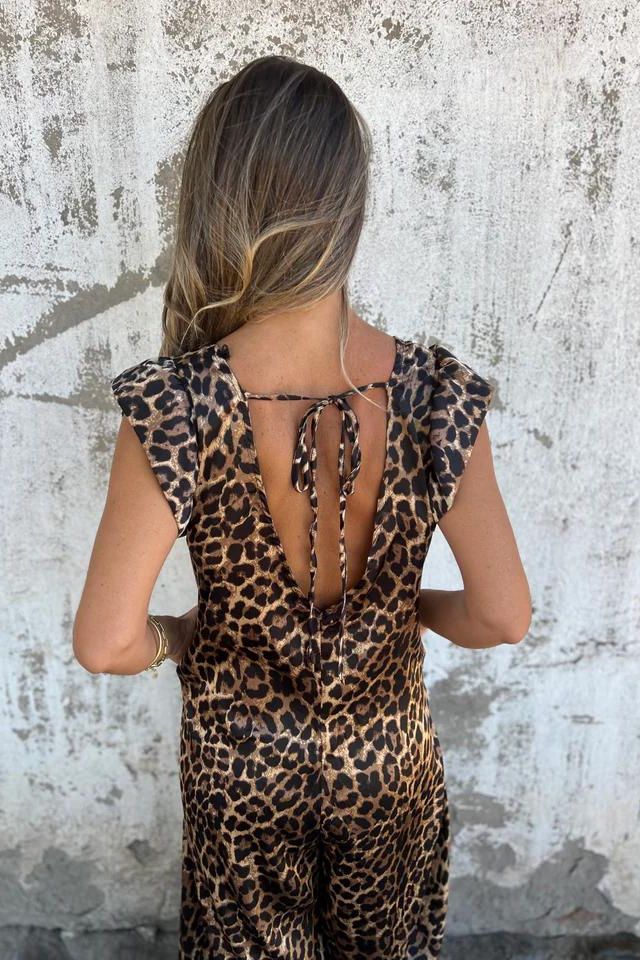 Women's Ruffled Short Sleeve Jumpsuit | Leopard Print