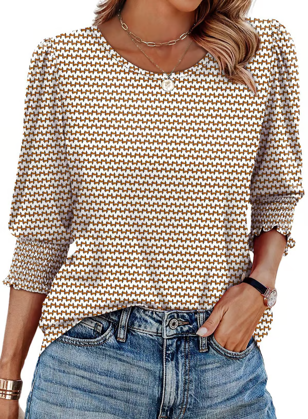 Women's 3/4 Sleeves Printed Top | Round Neck