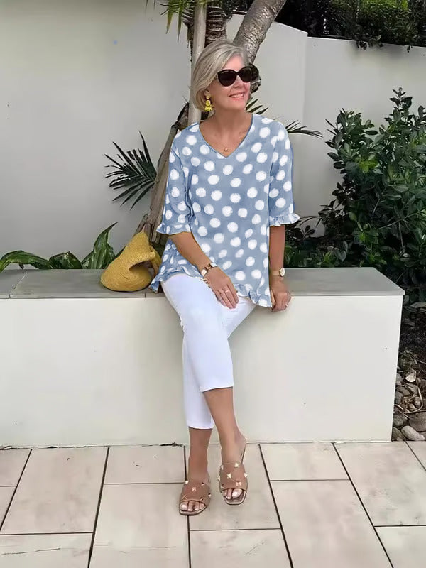 Women's Polka Dot Blouse | V-neck