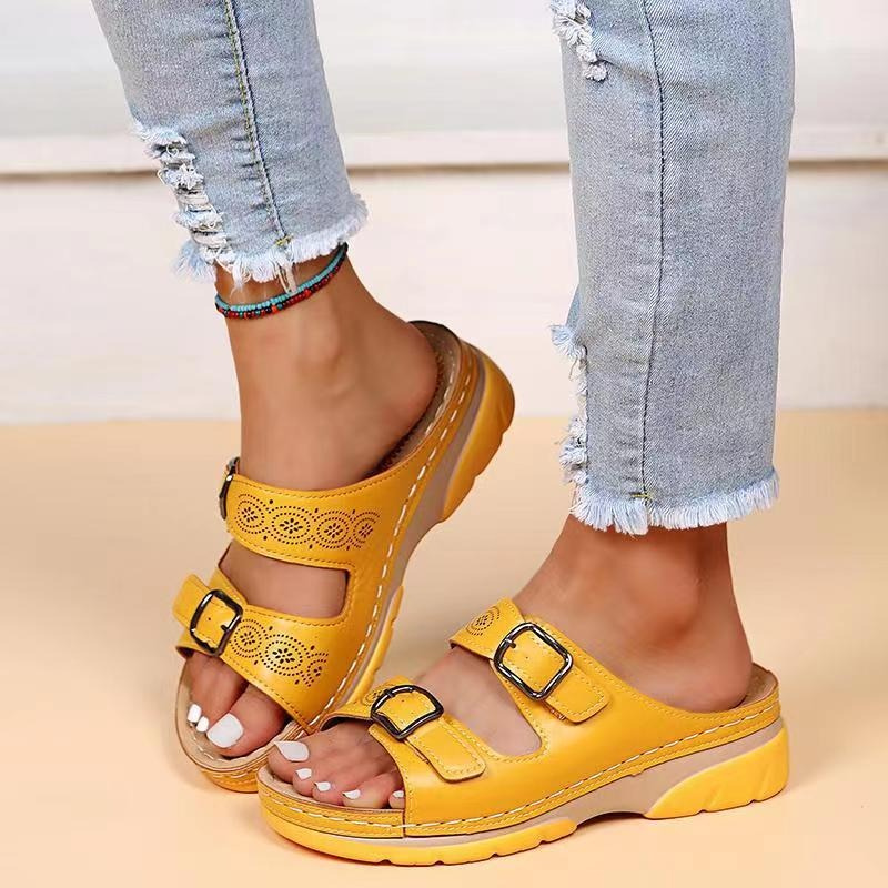 Women's Open Toe Double Buckle Strap Sandals | Cutout