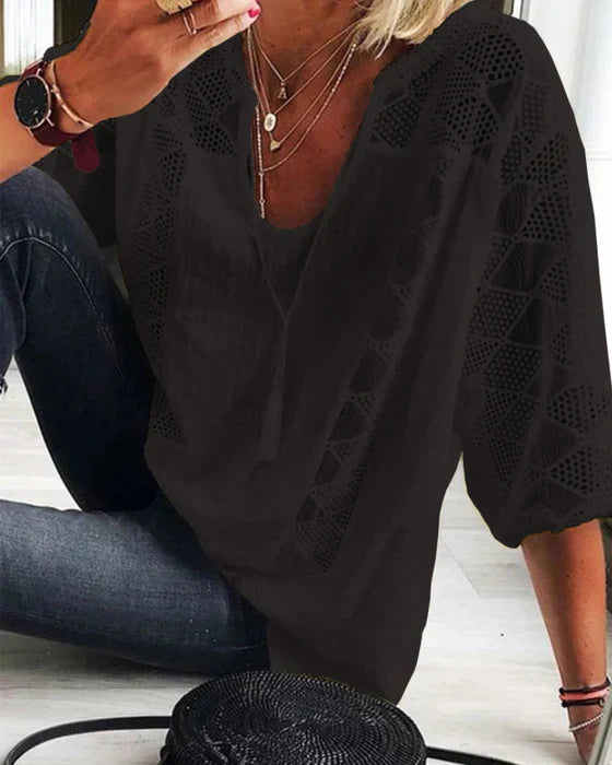 Women's Casual 3/4 Sleeve Top with Tassels | V-Neck
