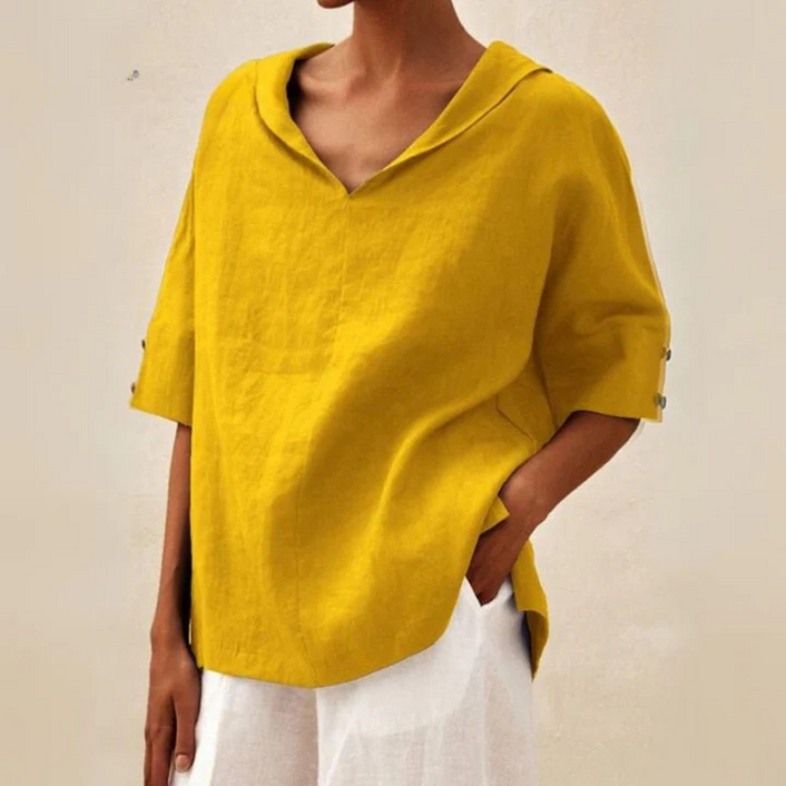 Women's V Neck Loose Fit Summer Blouse | Half Sleeves