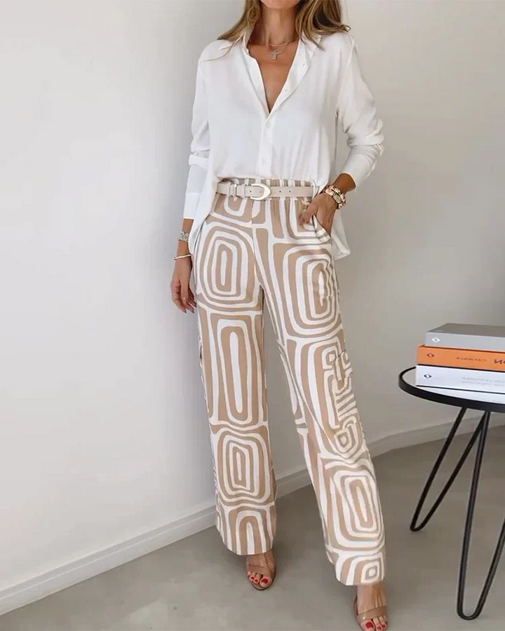 Women's Printed High Waist Wide Leg Pants Set | Two Piece