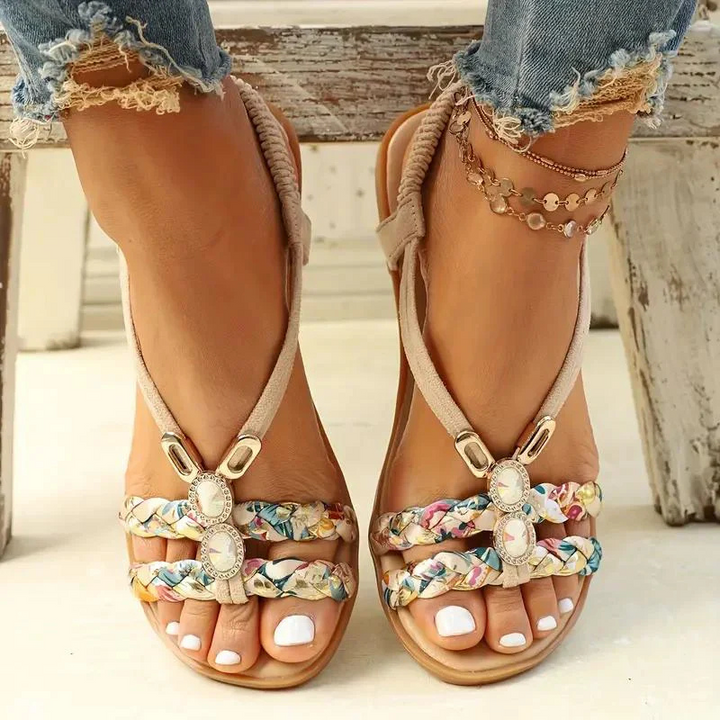 Women's Open Toe Summer Sandals with Elastic Strap | Flat