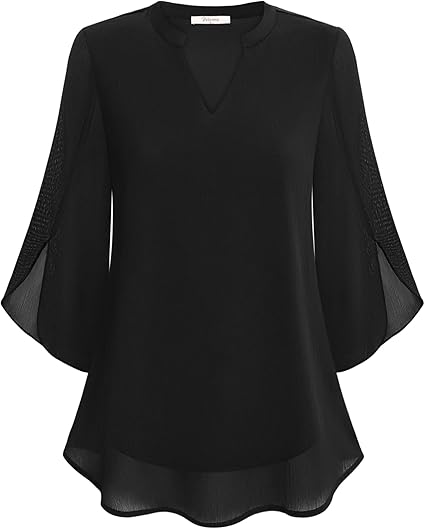 Women's Casual 3/4 Split Sleeves Flowy Blouse | V-Neck