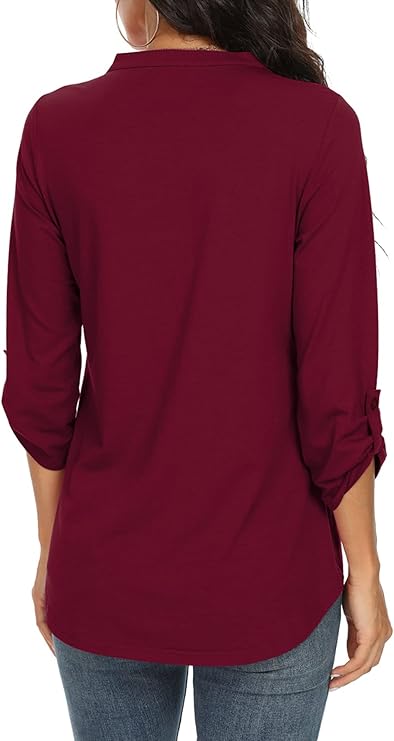 Women's Casual 3/4 Split Sleeves Flowy Blouse | V-Neck