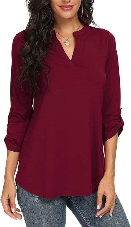 Women's Casual 3/4 Split Sleeves Flowy Blouse | V-Neck