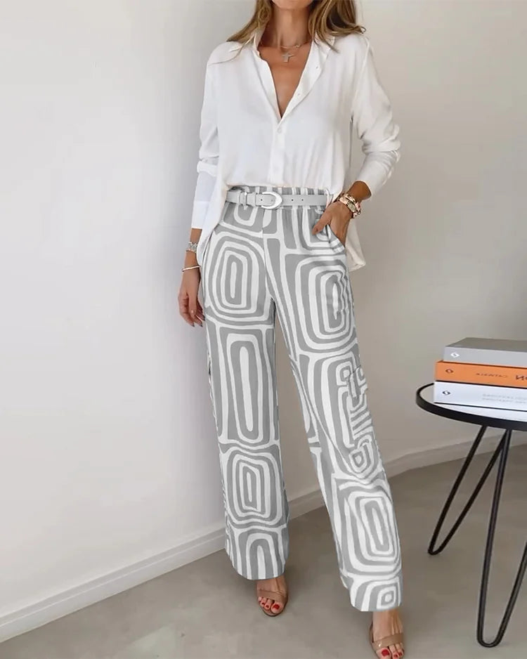 Women's Printed High Waist Wide Leg Pants Set | Two Piece