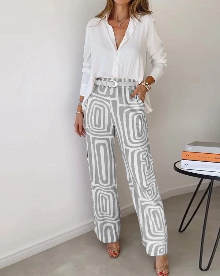 Women's Printed High Waist Wide Leg Pants Set | Two Piece