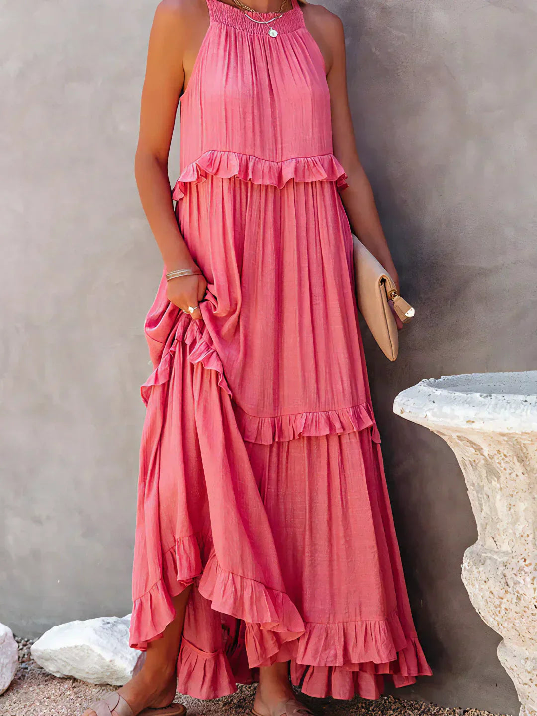 Women's Halter Summer Dress with Ruffles | Maxi