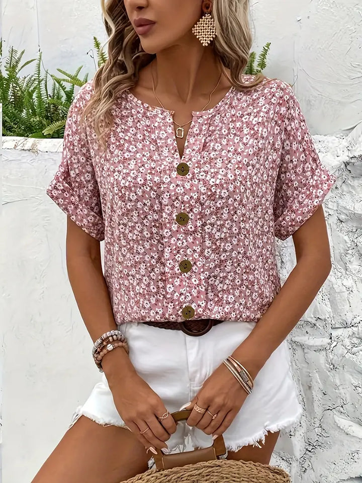 Women's Button Up Floral Blouse | Short Sleeve