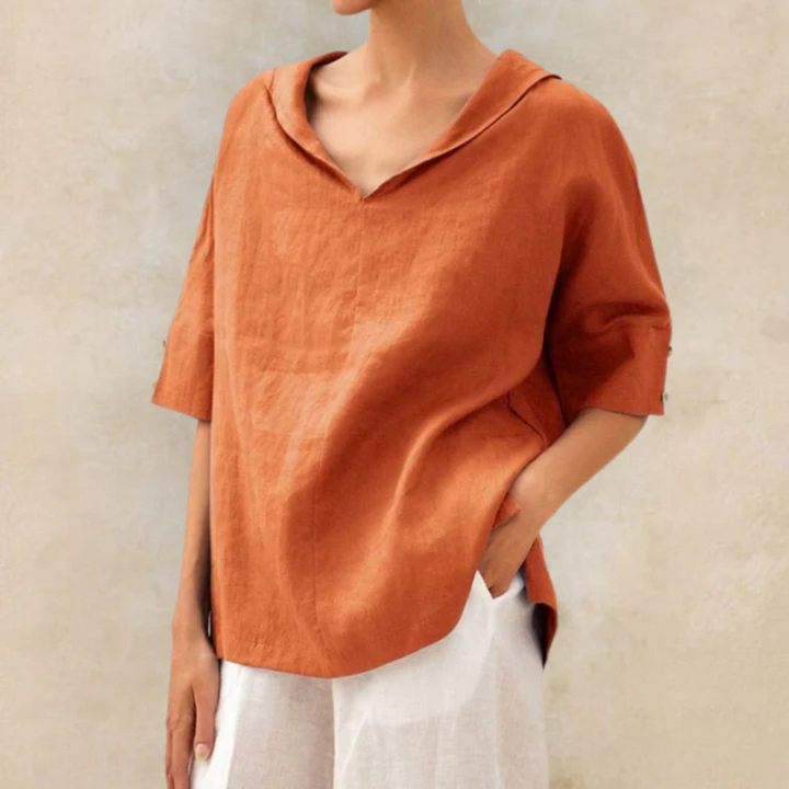 Women's V Neck Loose Fit Summer Blouse | Half Sleeves