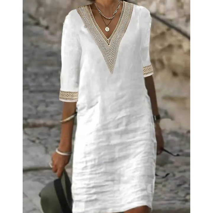 Women's 3/4 Sleeves V Neck Casual Dress | Mini