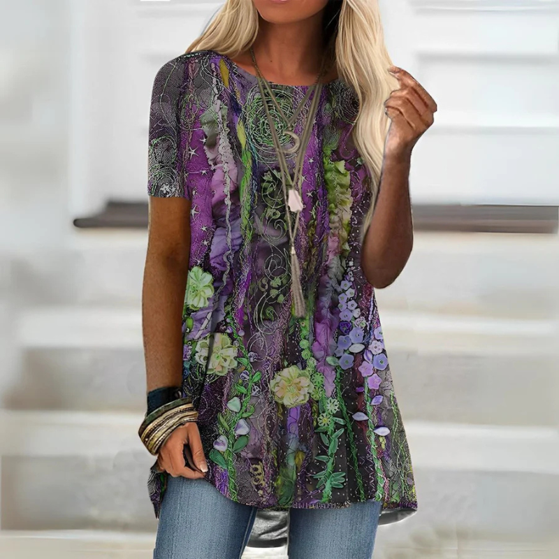 Women's Stylish Round Neck Floral Blouse | Short Sleeve