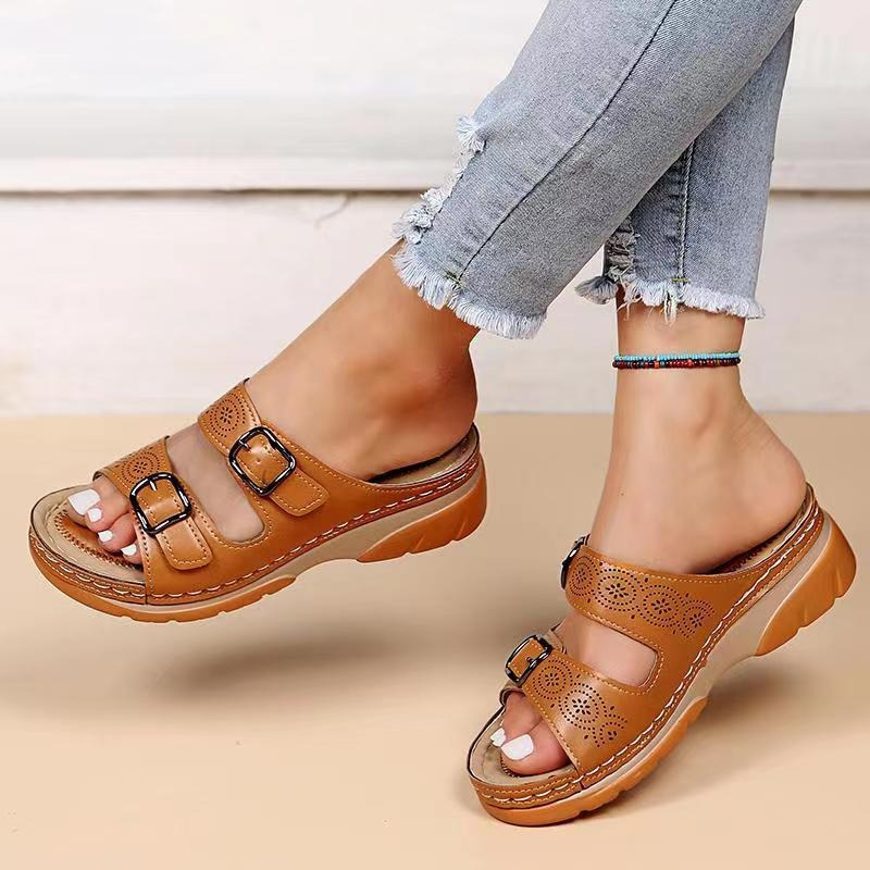 Women's Open Toe Double Buckle Strap Sandals | Cutout