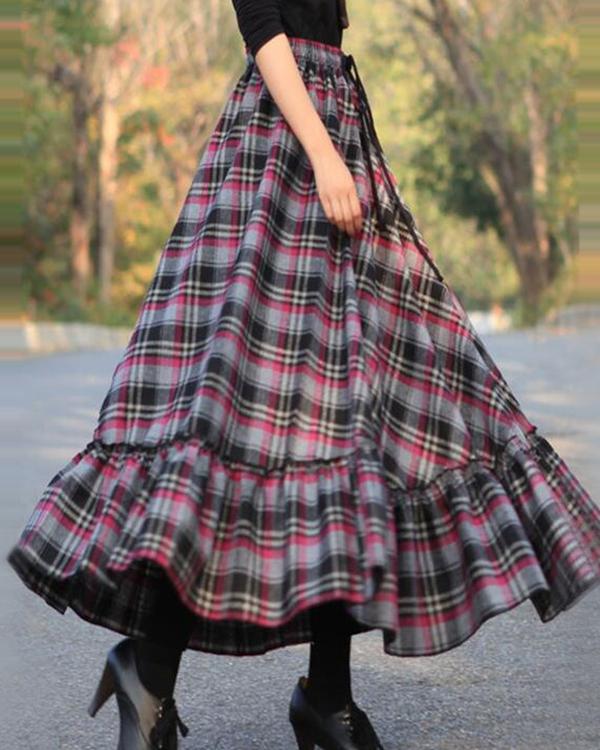 Women’s Plaid Maxi Skirt | Tiered