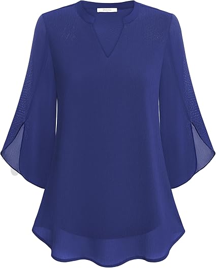 Women's Casual 3/4 Split Sleeves Flowy Blouse | V-Neck