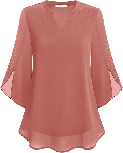 Women's Casual 3/4 Split Sleeves Flowy Blouse | V-Neck