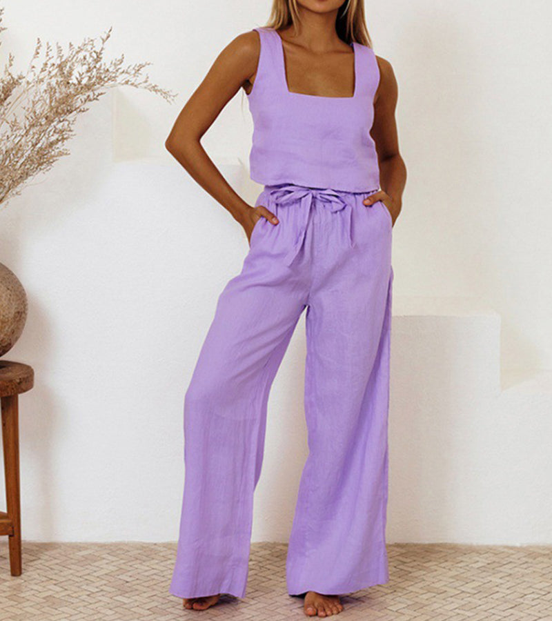 Women's Square Neck Top and Wide Leg Pants Set | Minimalist