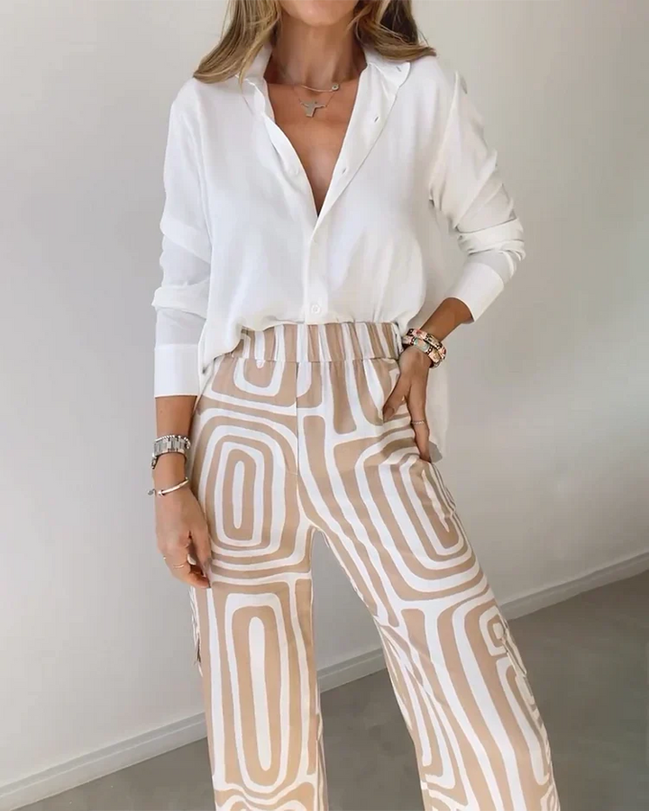 Women's Printed High Waist Wide Leg Pants Set | Two Piece