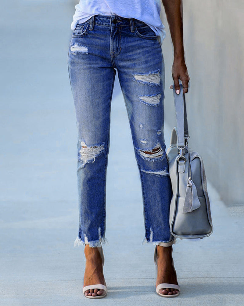 Women’s Ripped Slim Fit Jeans | High Waist