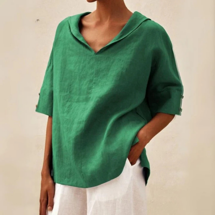Women's V Neck Loose Fit Summer Blouse | Half Sleeves