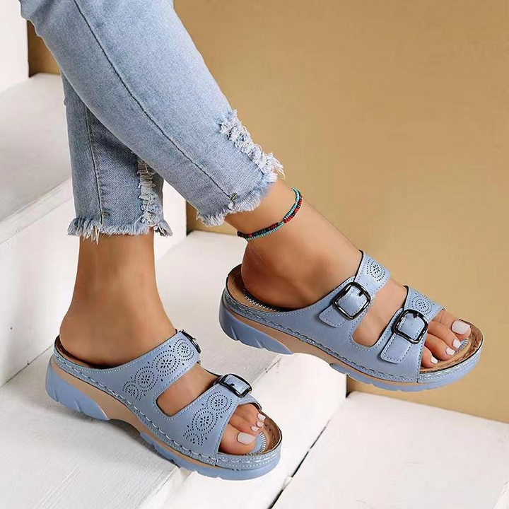 Women's Open Toe Double Buckle Strap Sandals | Cutout