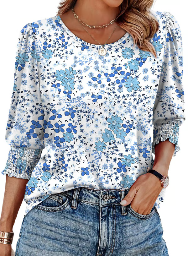 Women's 3/4 Sleeves Printed Top | Round Neck