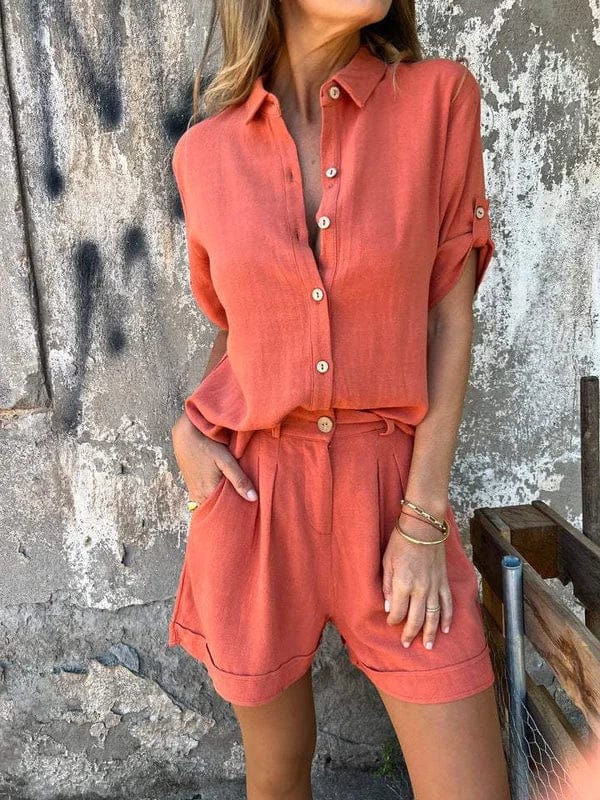 Women's Button Front Shirt and Shorts Set | Casual