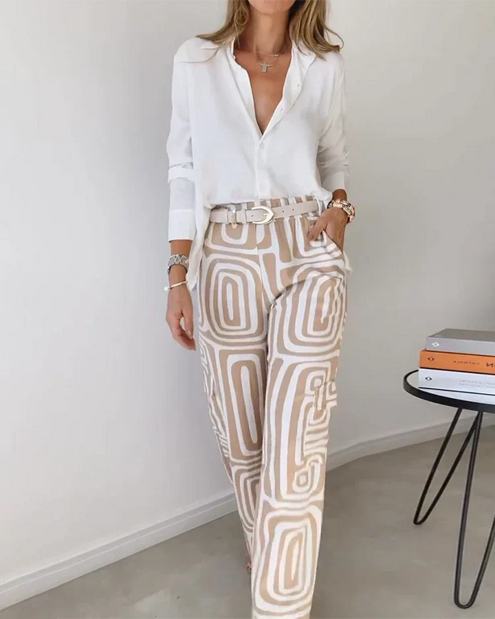 Women's Printed High Waist Wide Leg Pants Set | Two Piece