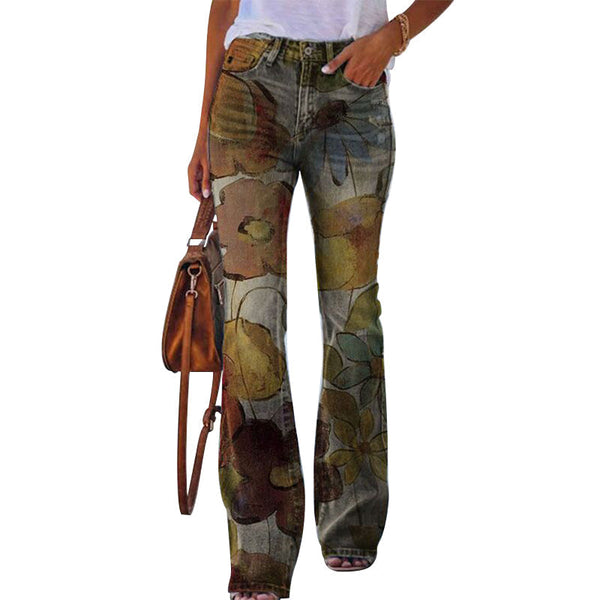Women’s Floral Flared High Waist Pants | Button Fly