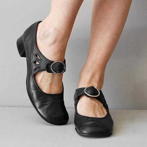 Women's Round Toe Buckle Strap Shoes | Low Heel