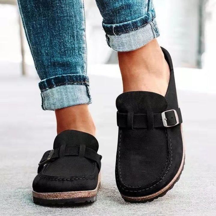 Women's Round Toe Buckle Strap Flat Loafers | Slip On