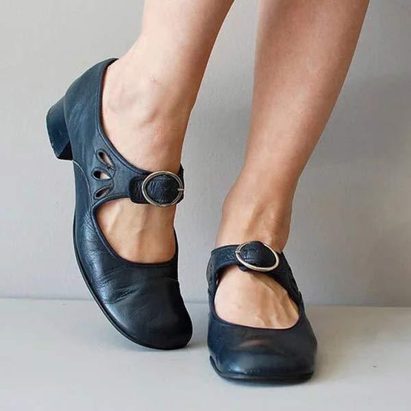 Women's Round Toe Buckle Strap Shoes | Low Heel