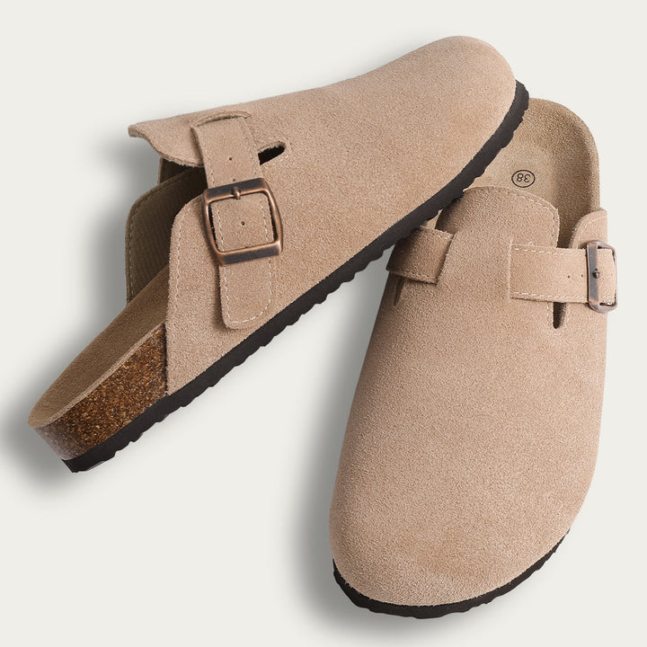 Women's Closed Toe Buckle Strap Flat Clogs | Slip On
