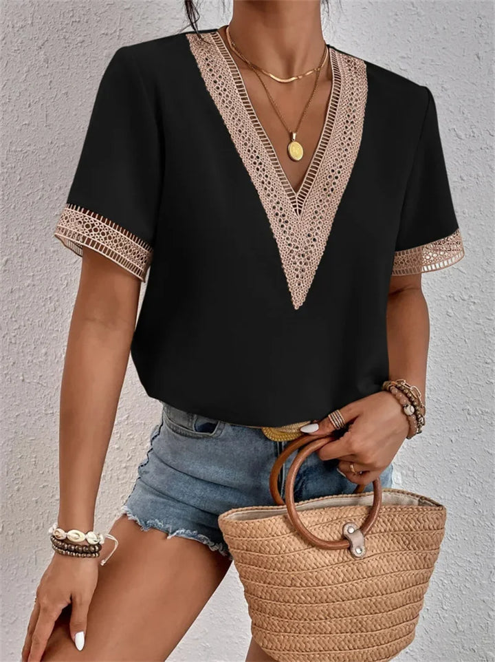 Women's Boho Style V-Neck Short Sleeve Blouse | Summer