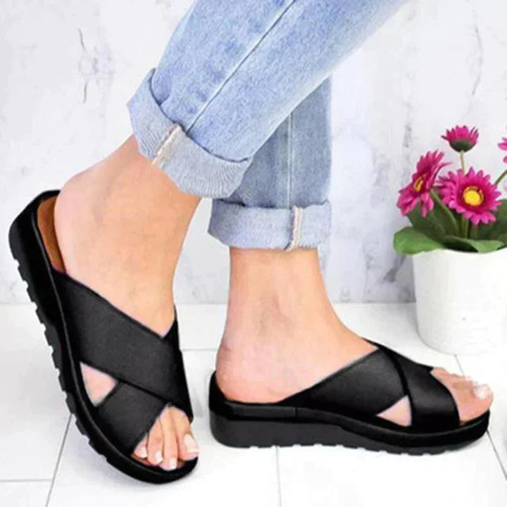 Women's Cross Strap Slide Sandals | Open Toe