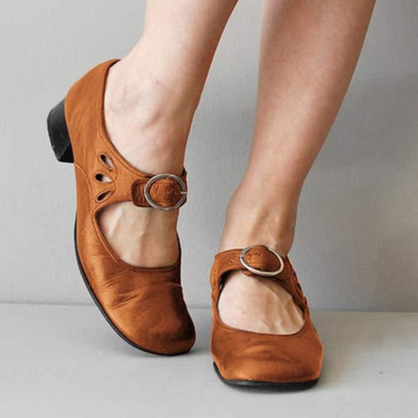 Women's Round Toe Buckle Strap Shoes | Low Heel