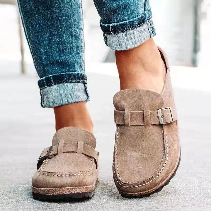 Women's Round Toe Buckle Strap Flat Loafers | Slip On
