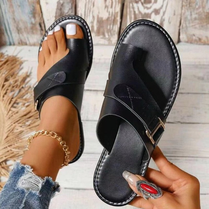 Women's Open Toe Cross Buckle Strap Sandals | Toe Ring