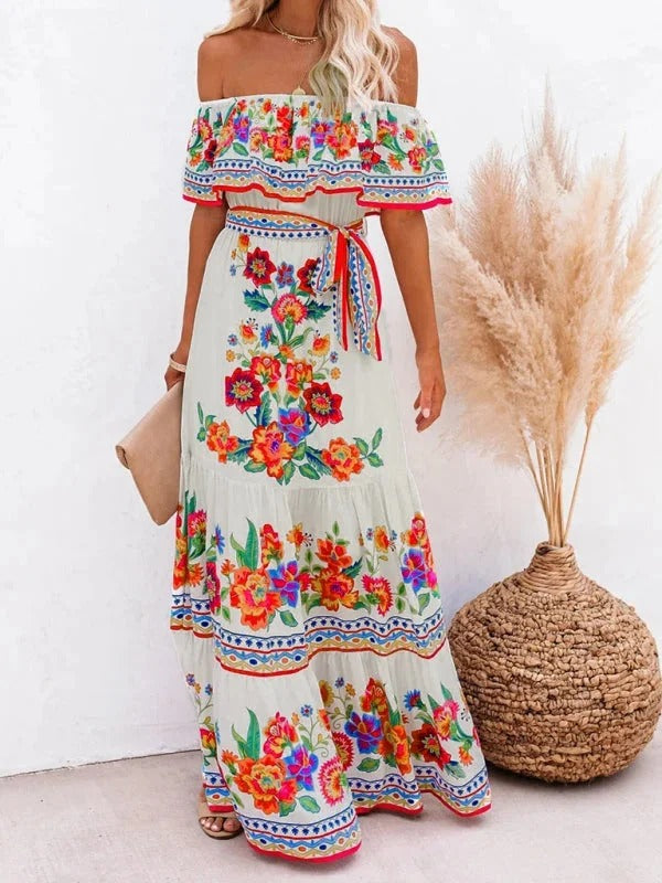 Women's Off Shoulder Mexican Style Summer Dress | Maxi