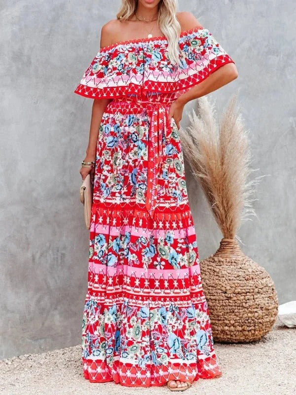 Women's Off Shoulder Mexican Style Summer Dress | Maxi