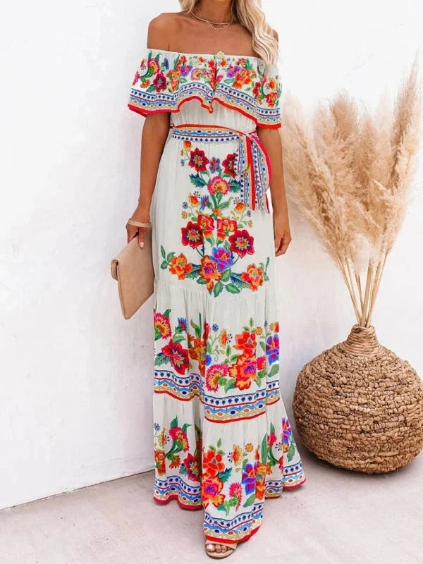 Women's Off Shoulder Mexican Style Summer Dress | Maxi