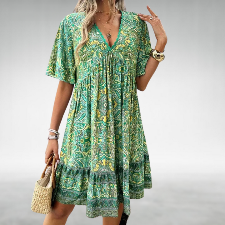 Women's Boho Dress with Floral Print | V-neck